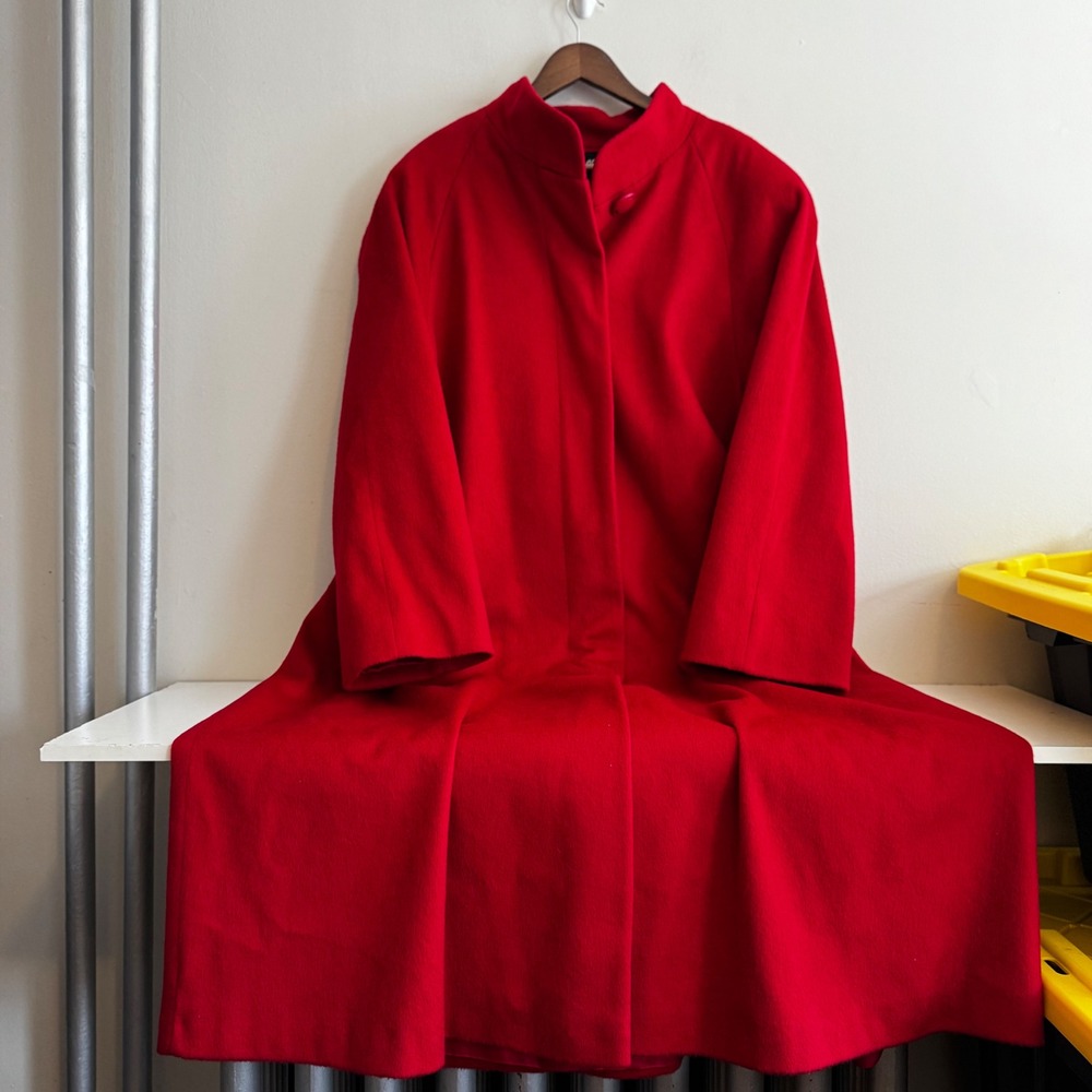 Kasper Womens L Red 100% Pure Wool Long Coat Winter Roll Neck Luxury Layers VTG